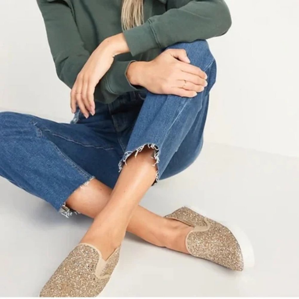 Gold Glitter Canvas Slip-ons